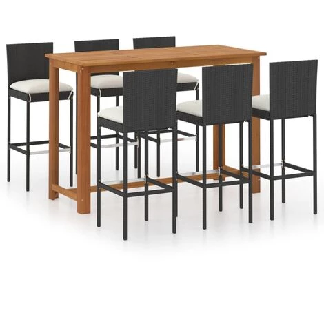 YOUTHUP Ensemble De Bar De Jardin Avec Coussins 7 Pcs Noir - Noir 3 YOUTHUP Ensemble De Bar De Jardin Avec Coussins 7 Pcs Noir - Noir