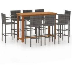 YOUTHUP Ensemble De Bar De Jardin 9 Pcs Gris - Gris