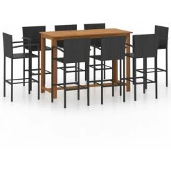 Table haute et bar Soldes 23 YOUTHUP Ensemble De Bar De Jardin 9 Pcs Noir - Noir