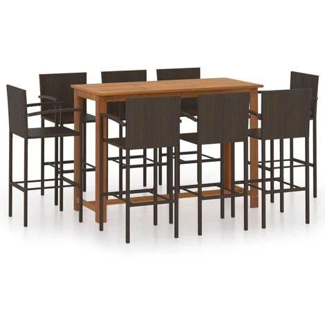 YOUTHUP Ensemble De Bar De Jardin 9 Pcs Marron - Brun 3 YOUTHUP Ensemble De Bar De Jardin 9 Pcs Marron - Brun