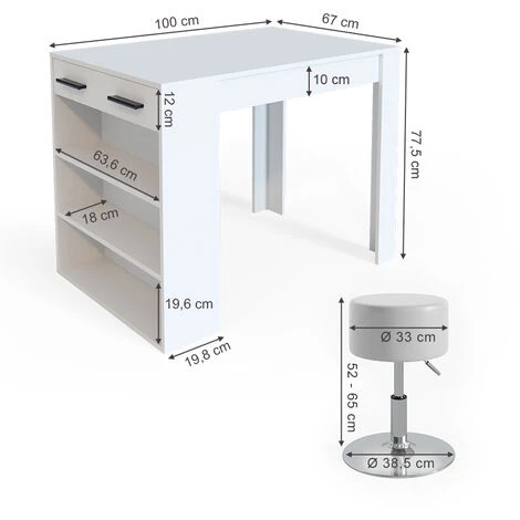 Table De Bar Vicco „Repose“ Blanche Avec 2 Tabourets De Bar Vicco 5 Table De Bar Vicco „Repose“ Blanche Avec 2 Tabourets De Bar Vicco – Image 3