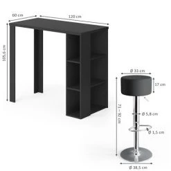 Table De Bar „Noel“ Noir Avec 2 Tabourets Vicco -Table haute et bar Soldes 52051024 3