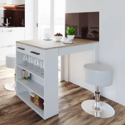 Table De Bar „Repose“ Blanche/Chêne Clair Avec 2 Tabourets Vicco 11 Table De Bar „Repose“ Blanche/Chêne Clair Avec 2 Tabourets Vicco -Table haute et bar Soldes 52051190 5