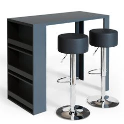 Table De Bar 117cm Anthracite Avec 2 Tabourets De Bar Vicco
