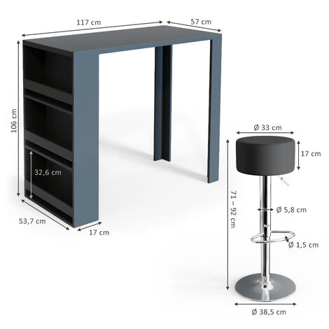 Table De Bar 117cm Anthracite Avec 2 Tabourets De Bar Vicco 5 Table De Bar 117cm Anthracite Avec 2 Tabourets De Bar Vicco – Image 3