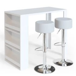 Table De Bar 117cm Blanche Avec 2 Tabourets De Bar Vicco