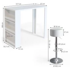 Table De Bar 117cm Blanche Avec 2 Tabourets De Bar Vicco -Table haute et bar Soldes 52051228 3