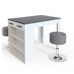 Table De Bar „Repose“ Blanche/Anthracite Avec 2 Tabourets Vicco