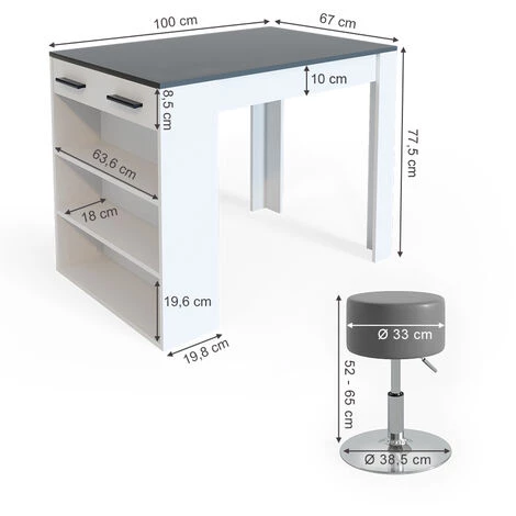 Table De Bar „Repose“ Blanche/Anthracite Avec 2 Tabourets Vicco 5 Table De Bar „Repose“ Blanche/Anthracite Avec 2 Tabourets Vicco – Image 3
