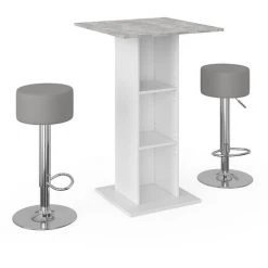 Table De Bar „Rodeo“ Béton/Blanc Avec 2 Tabourets Vicco