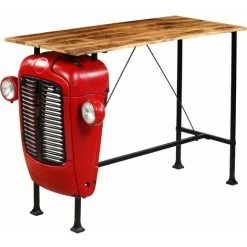 Topdeal Table De Bar Bois De Manguier 60x150x107 Cm Rouge Tracteur -Table haute et bar Soldes 52085572 2