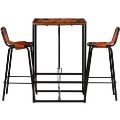 Topdeal Ensemble De Bar 3 Pcs Bois Massif Recyclé Et Cuir De Chèvre 9 Topdeal Ensemble De Bar 3 Pcs Bois Massif Recyclé Et Cuir De Chèvre -Table haute et bar Soldes 52085593 3