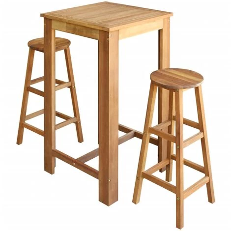 Topdeal Table Et Tabourets De Bar 3 Pcs Bois D'acacia Massif 3 Topdeal Table Et Tabourets De Bar 3 Pcs Bois D'acacia Massif