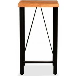 Topdeal Ensemble De Bar 3 Pcs Bois D'acacia Cuir Véritable Et Toile -Table haute et bar Soldes 52087106 4