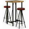 Topdeal Ensemble De Bar 3 Pcs Bois Massif Recyclé Et Cuir Véritable -Table haute et bar Soldes 52087109 1