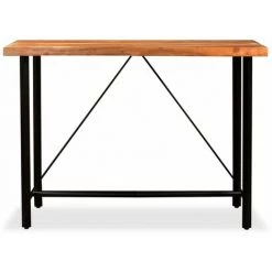 Topdeal Ensemble De Bar 7 Pcs Bois D'acacia Massif Et Cuir Véritable -Table haute et bar Soldes 52087112 3