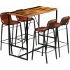 Topdeal Ensemble De Bar 5 Pcs Bois Massif Recyclé Et Cuir De Chèvre VDFF12221_FR