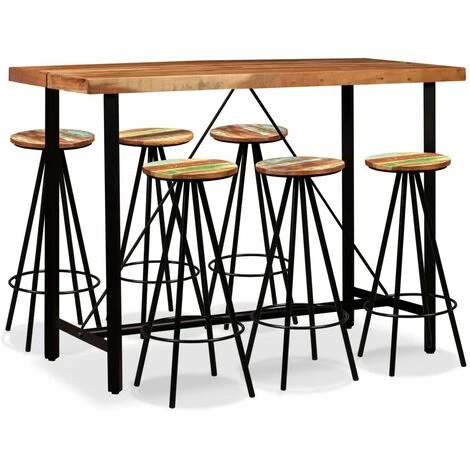 Topdeal Ensemble De Bar 7 Pcs Bois D'acacia Massif Et De Récupération VDFF18069_FR 3 Topdeal Ensemble De Bar 7 Pcs Bois D'acacia Massif Et De Récupération VDFF18069_FR