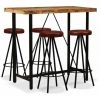 Topdeal Ensemble De Bar 5 Pcs Bois Massif Recyclé Et Cuir Véritable VDFF18077_FR -Table haute et bar Soldes 52095089 1