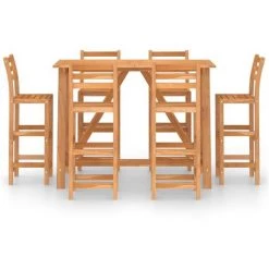 Topdeal Ensemble De Bar D'extérieur 7 Pcs Bois D'acacia Massif FF3057851_FR -Table haute et bar Soldes 52097349 2