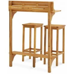 Topdeal Ensemble De Bar De Balcon 3 Pcs Bois D'acacia Solide FF310254_FR -Table haute et bar Soldes 52099641 4