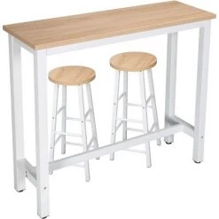 WOLTU 1xTable De Bar + 2xTabourets De Bar En MDF Et Métal.Ensemble De Meuble De Salle à Manger 120x40x100cm.Chêne Clair