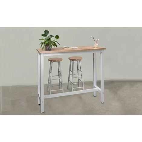 WOLTU 1xTable De Bar + 2xTabourets De Bar En MDF Et Métal.Ensemble De Meuble De Salle à Manger 120x40x100cm.Chêne Clair 4 WOLTU 1xTable De Bar + 2xTabourets De Bar En MDF Et Métal.Ensemble De Meuble De Salle à Manger 120x40x100cm.Chêne Clair – Image 2