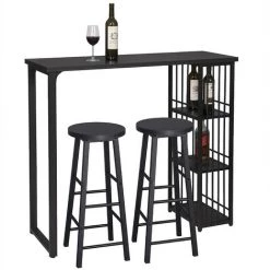 WOLTU 1xTable De Bar Avec 3 Tablettes + 2xTabourets De Bar. Structure En Métal. Plateau En MDF. Noir 9 WOLTU 1xTable De Bar Avec 3 Tablettes + 2xTabourets De Bar. Structure En Métal. Plateau En MDF. Noir -Table haute et bar Soldes 52468321 4