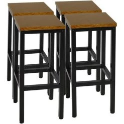 WOLTU 4xTabouret De Bar. Tabouret Bistro Structure En Acier Stable. Surface De Bout En Bois Massif.Chêne