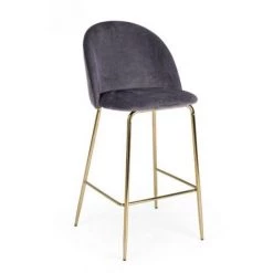 WEBMARKETPOINT Tabouret Bar Carry En Velours Gris Foncé Design Contemporain