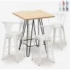 AHD AMAZING HOME DESIGN Ensemble 4 Tabourets Tolix Table Bois 60x60cm Industriel Bar Cuisine Mason | Couleur: Blanc
