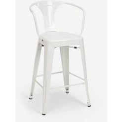 AHD AMAZING HOME DESIGN Ensemble 4 Tabourets Tolix Table Bois 60x60cm Industriel Bar Cuisine Mason | Couleur: Blanc -Table haute et bar Soldes 52645018 4