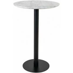 ALTOBUY TYROL - Table Haute Ø70cm Aspect Marbré Et Pied Métal Noir - Gris
