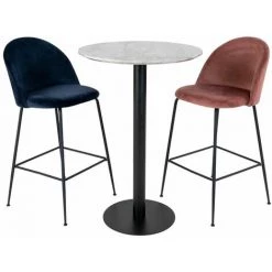 ALTOBUY TYROL - Table Haute Ø70cm Aspect Marbré Et Pied Métal Noir - Gris -Table haute et bar Soldes 53083858 4