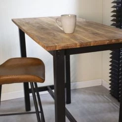 DIMEHOUSE Crane Table De Bar Industrielle Bois De Manguier 120x60 Cm - Marron -Table haute et bar Soldes 53547675 3