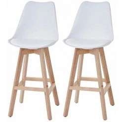 NOVA Set 2 Tabourets De Bar Et Cuisine En Cuir Massif En Bois De Bois Avec Différentes Couleurs Couleur : Bois Blanc