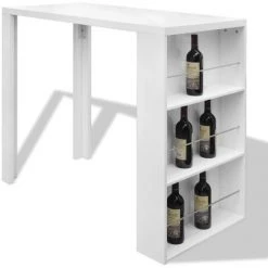 LITZEE Table De Bar MDF Avec Casier à Bouteilles Blanc Haut Brillance # -Table haute et bar Soldes 53765218 3