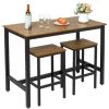 Ensemble Table Et 2 Tabourets Style De Bar En Fer Et Bois-Table Et Chaises Pour Cuisine, Bar, Café, Grain Foncé-Meerveil -Table haute et bar Soldes 53940181 1
