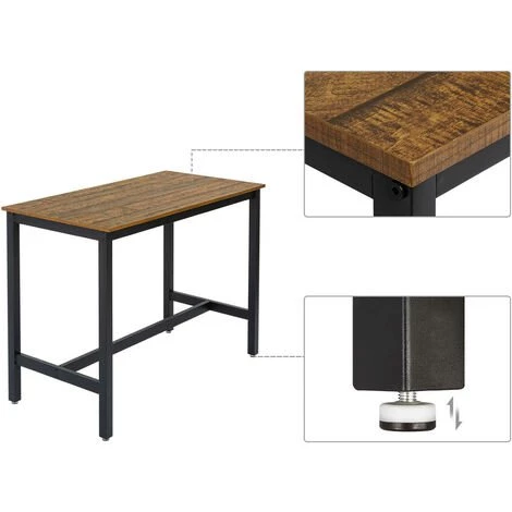 Ensemble Table Et 2 Tabourets Style De Bar En Fer Et Bois-Table Et Chaises Pour Cuisine, Bar, Café, Grain Foncé-Meerveil 7 Ensemble Table Et 2 Tabourets Style De Bar En Fer Et Bois-Table Et Chaises Pour Cuisine, Bar, Café, Grain Foncé-Meerveil – Image 5