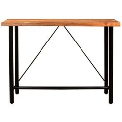 Hommoo Ensemble De Bar 5 Pcs Bois Solide Et Cuir Veritable -Table haute et bar Soldes 54056816 5