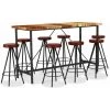 Hommoo Ensemble De Bar 9 Pcs Bois De Recuperation Et Cuir Veritable -Table haute et bar Soldes 54061117 1
