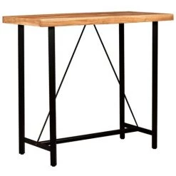 Hommoo Ensemble De Bar 5 Pcs Bois Solide Et Cuir Veritable -Table haute et bar Soldes 54061287 4