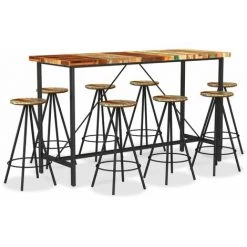 Hommoo Ensemble De Bar 9 Pcs Bois De Recuperation Massif