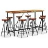 Hommoo Ensemble De Bar 9 Pcs Bois De Recuperation Et Cuir Veritable 1 Hommoo Ensemble De Bar 9 Pcs Bois De Recuperation Et Cuir Veritable -Table haute et bar Soldes 54061429 1