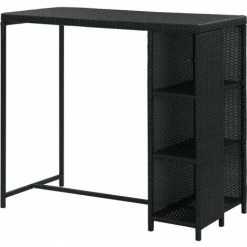Hommoo Table De Bar Avec Rangement Noir 120x60x110 Cm Resine Tressee -Table haute et bar Soldes 54148964 5