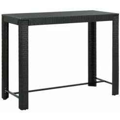 Hommoo Table De Bar De Jardin Noir 140,5x60,5x110,5 Cm Resine Tressee