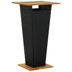 Hommoo Table De Bar Noir 60x60x110 Cm Resine Tressee Et Bois D'acacia