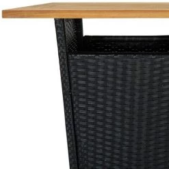 Hommoo Table De Bar Noir 60x60x110 Cm Resine Tressee Et Bois D'acacia -Table haute et bar Soldes 54151814 5