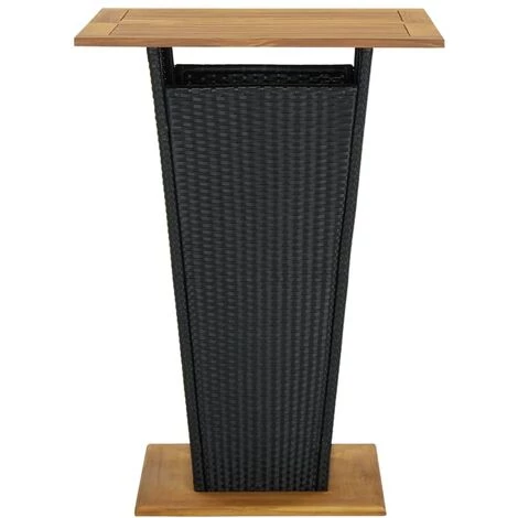 Hommoo Table De Bar Noir 80x80x110 Cm Resine Tressee Et Bois D'acacia 4 Hommoo Table De Bar Noir 80x80x110 Cm Resine Tressee Et Bois D'acacia – Image 2