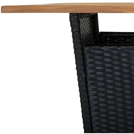 Hommoo Table De Bar Noir 80x80x110 Cm Resine Tressee Et Bois D'acacia 7 Hommoo Table De Bar Noir 80x80x110 Cm Resine Tressee Et Bois D'acacia – Image 5